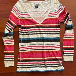 Vintage American Eagle Multicolor Striped V-Neck Long Sleeve Tee